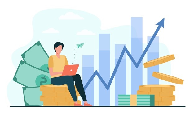 investor-with-laptop-monitoring-growth-dividends-trader-sitting-stack-money-investing-capital-analyzing-profit-graphs-vector-illustration-finance-stock-trading-investment