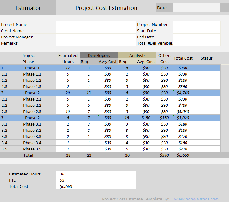 Project-sost-estimate-excel-template